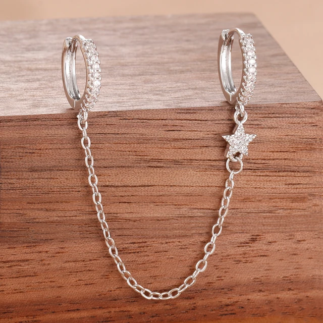 Boucles d'oreilles pendantes en acier inoxydable pour femmes, chaîne de couleur or, pendentif en zircone, Clip, accessoires bijoux de fête de vacances