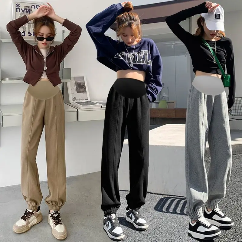 2025 Pregnant women belly pants autumn elegant short maternity formal trousers ankle-length pregnancy work clothes length 100cm maternity pants