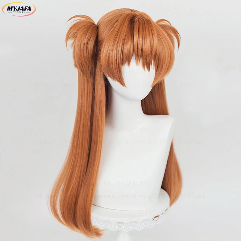 Hochwertige Anime EVA Asuka Langley Soryu Cosplay Perücke 68 cm Orange Braun Abnehmbare Pferdeschwänze Hitzebeständige Haarperücken + Perückenkappe – Detail 8