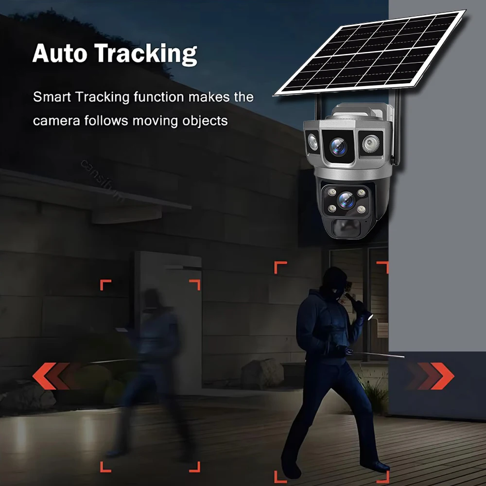 Surveillance Camera 4G/WIFI Camera Outdoor Solar Surveillance Camera 12MP HD 3 Screen Home Monitor PIR Auto Tracking Smart Home Security CCTV