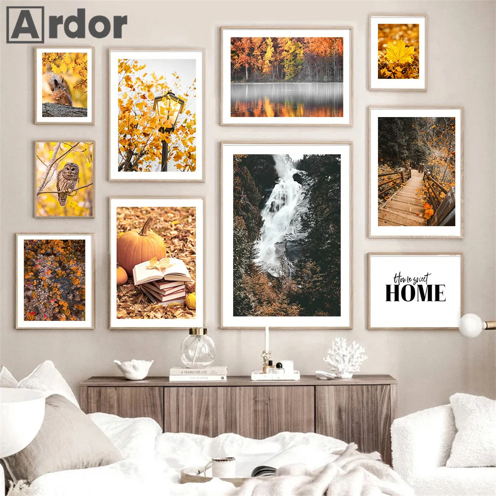 

Landscape Flower Picture Canvas Painting Wall Art Autumn Scenery Pumpkin Leaves Poster and Print Modern Living Room Home Decor