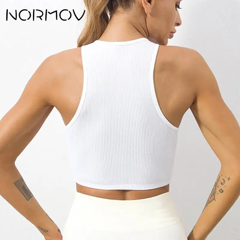 NORMOV Fitness Yoga Bra Sports Crop Tops Seamless Ribbed Sports Bras Tops Knit Paddleless Top Womens High Strength Shock Proof images - 6