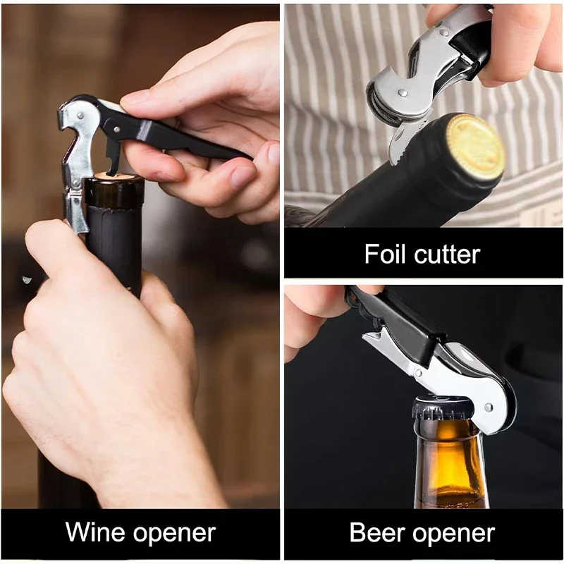 Stainless Steel Wine Opener Set Portable Foil Cutter Wine Pourer and Drip Ring with Bottle-Shaped Case Champagne Opener Gadgets