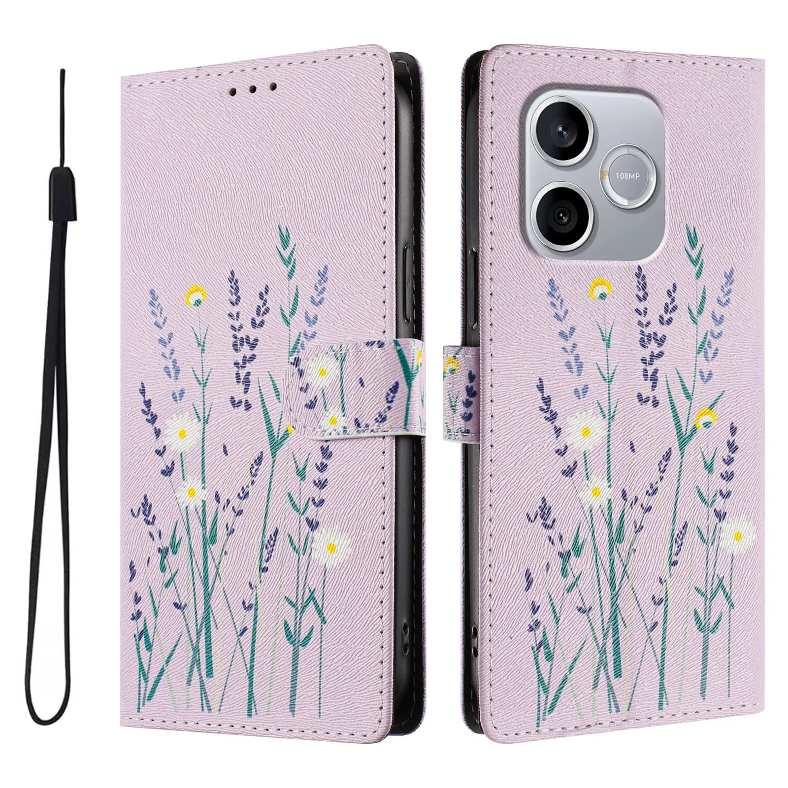 Patterned Leather Phone Case with Wallet Holder and Cat Design Flip Cover