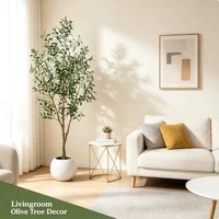 Olive Trees Artificial Indoor, 5.25/6.10/7.10FT Tall Faux Olive Tree with Black Pot, Artificial Plants with Natural Wood Trunk and Lifelike Fruits for Home Office Decor 6