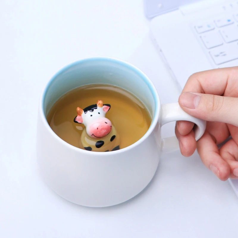 

3D Cute Animals Ceramic Coffee Cups with Handle Cow Panda Frog Teacup Juice Milk Tea Mugs Cup Drinkware Gift for Girlfriend Kids