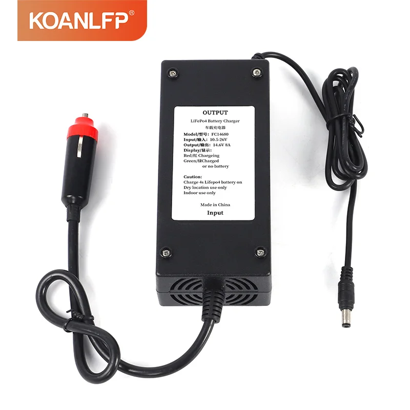 12V Car LiFePO4 Battery Charger 14.6V 8A Car Cigarette Lighter Charger 14.4V Lithium Iron Phosphate for 12/24V
