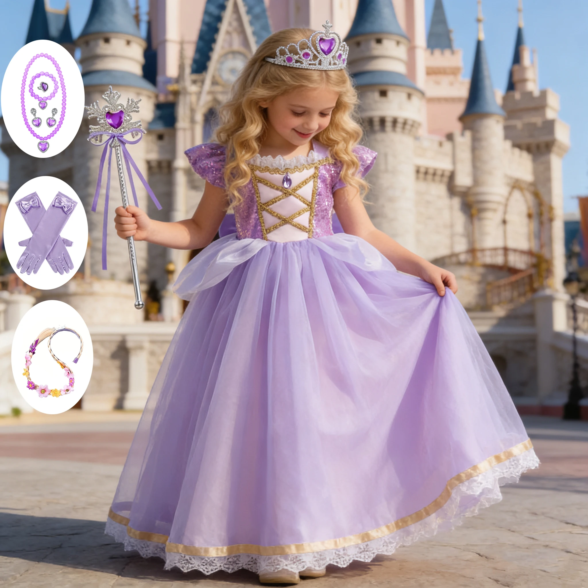 Girls Deluxe Elegant Rapunzal Princess Dress 1