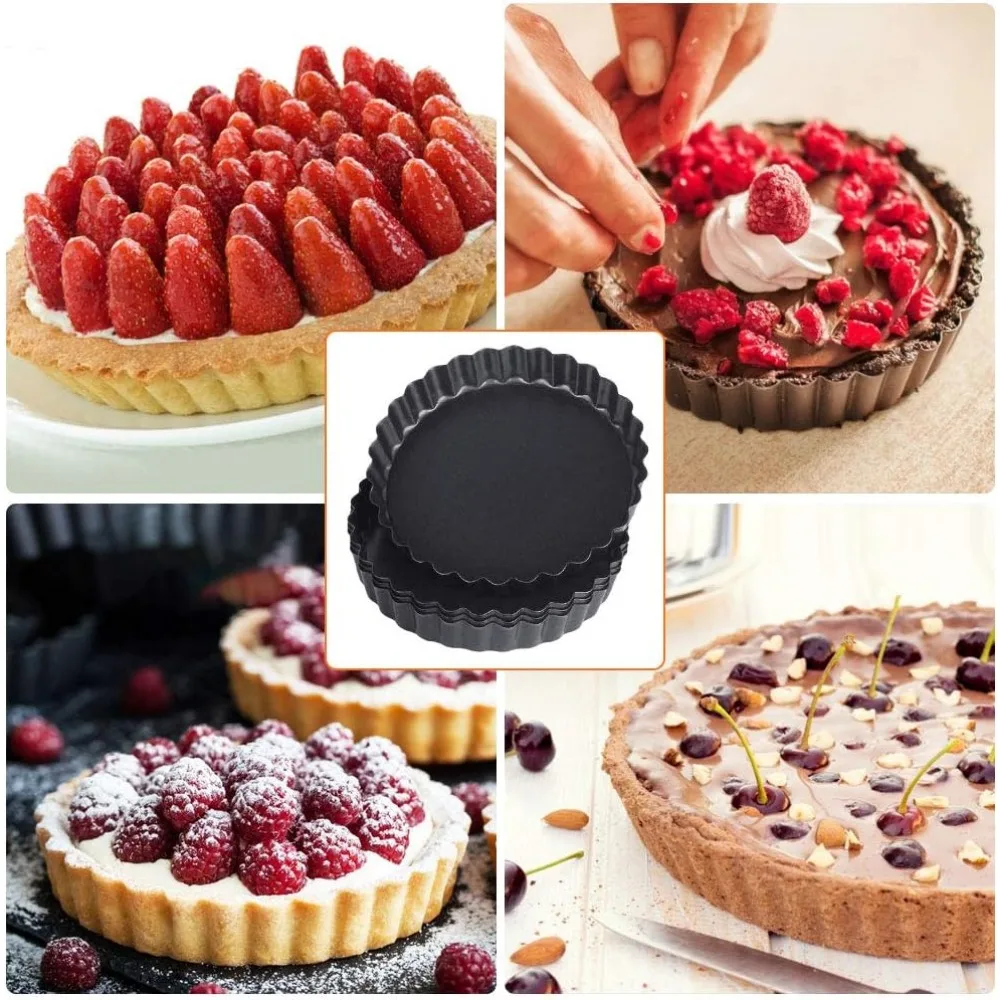 8 Stück 10,2 cm große Mini-Eierkuchenformen mit abnehmbarem Boden, runde, antihaftbeschichtete Kuchen-Muffin-Form zum Backen von Obsttörtchen, Quiches und Desserts – Detail 8