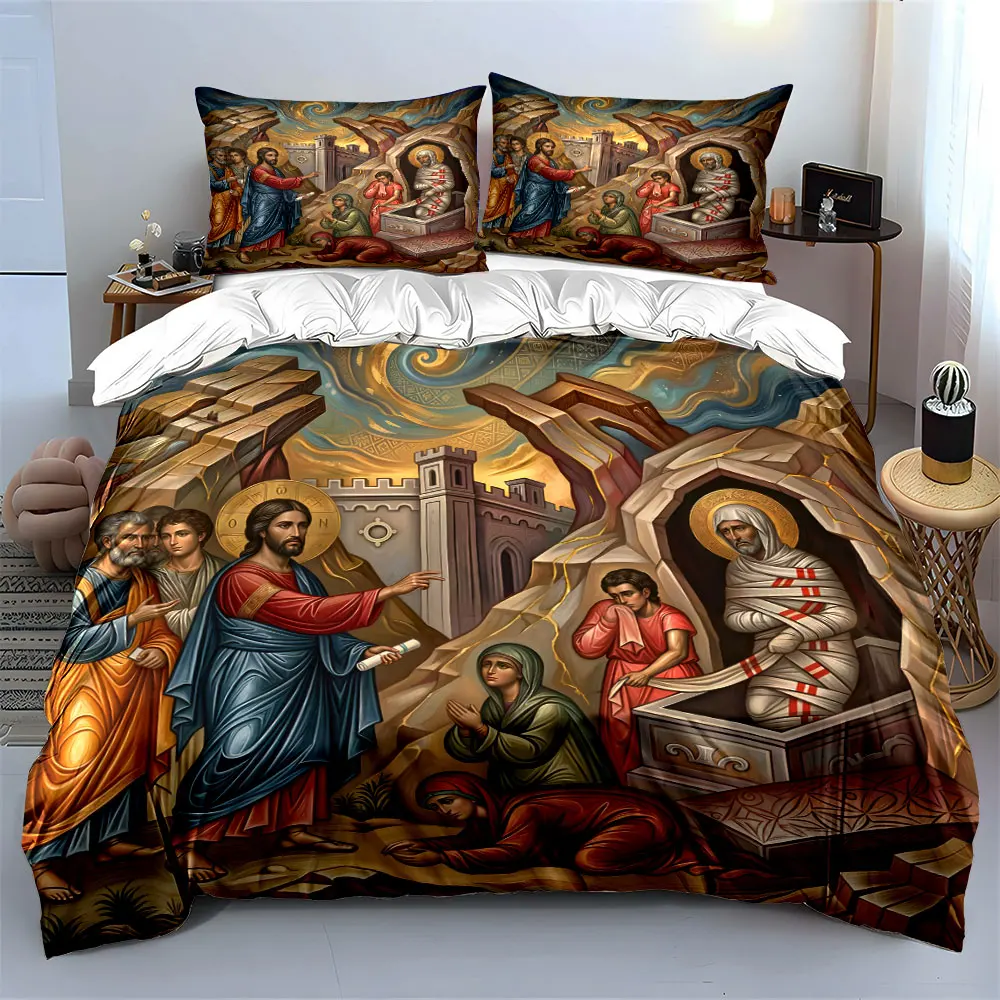 The resurrection of Jesus Duvet Cover Set with 3D Print Design Soft Polyester Bedding Set All-Season Comfort Machine Washable 3