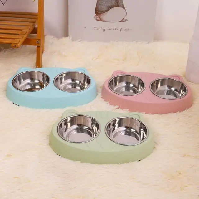 Non-Slip Double Cat Bowl Pet Water Food Feed Dog Bowls Pet Bowl Cats Feeder Feeding stainless steel Bowl Kitten Pet Supplies 2