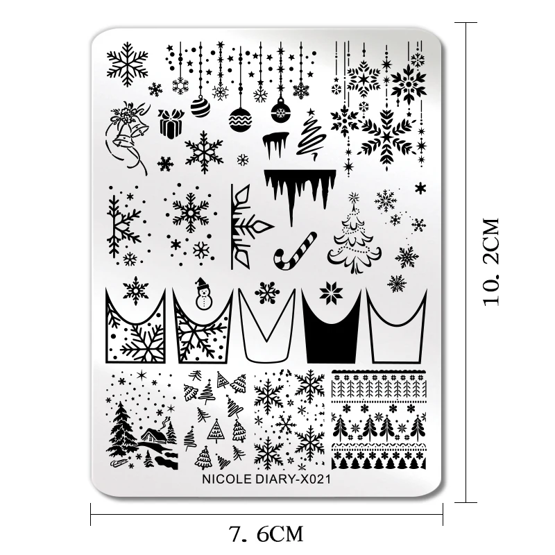 Nicole Dagboek Kerst Nagel Stempelplaat Sjabloon Sneeuwvlok Santa Claus Afbeelding Stencil Mal Nagel Stempelen Lak Printtools