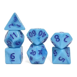 Elegant Two - Tone Blue Swirl Polyhedral Dice Set with Deep Blue Ink (HSB40)
