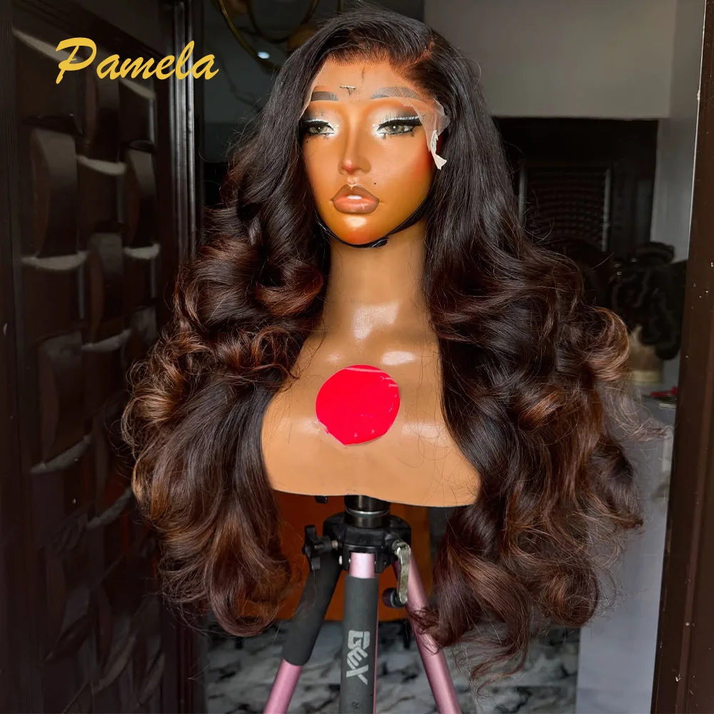 300% Density Blonde Loose Deep Wave Lace Front Wig Ombre 1B/4 Brown Colored Lace Frontal Human Hair Glueless Wig Ready To Wear