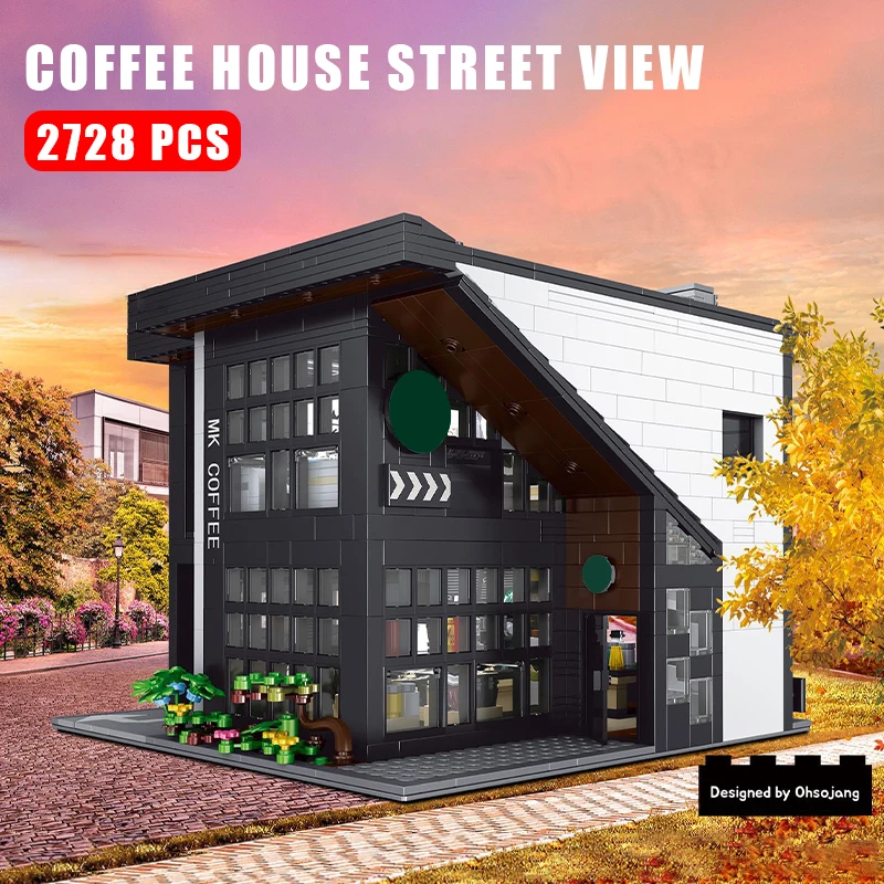 

2728 PCS MOC City Coffee House Model Street View with LED Building Blocks Assemble Modular Architecture Bricks Toy for Kids Gift