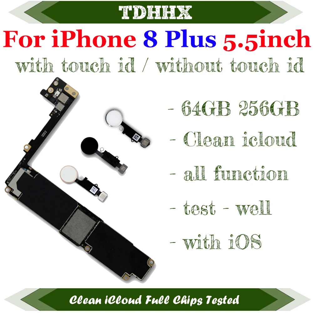 Main Logic Board For iPhone 8 Plus 5.5inch Support System Update With/No Touch ID Fingerprint Motherboard 64/256G