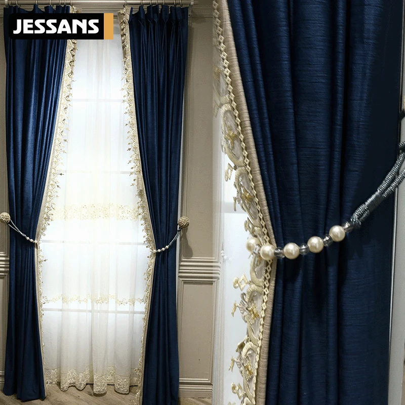 

Modern Light Luxury Curtain for Living Room Simple European Velvet Cloth Embossed Elegant Bedroom Blackout Curtain