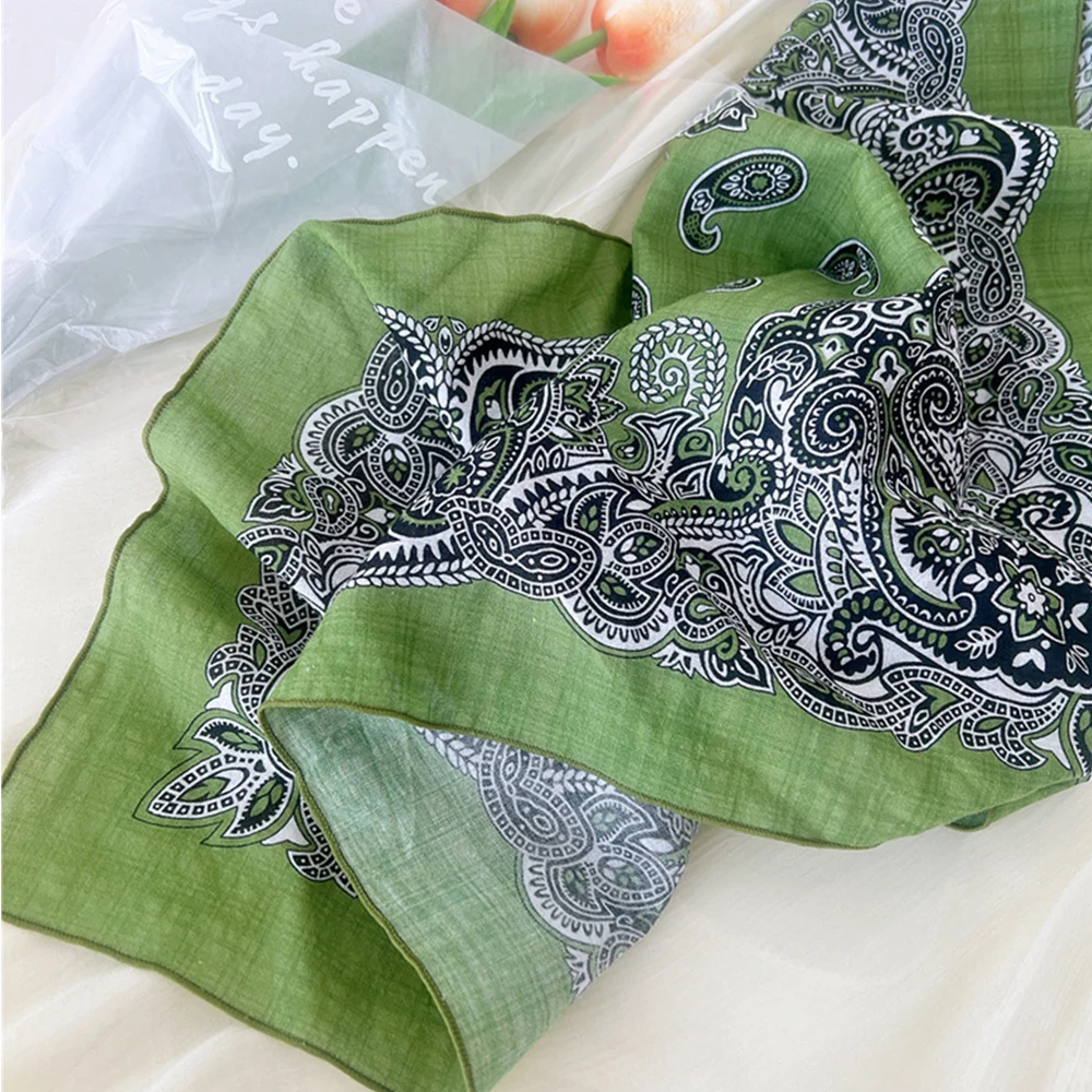 55*55cm Cotton Linen HairScarf Bandana Floral Print Neckerchief Square Handkerchief Turban Neck Scarf Hair Accessories For Women 4