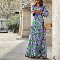 Robes bohème mi-longues pour femmes, nouvelle mode imprimée, Sexy, col en v, manches longues, taille haute, taille élastique, été 2