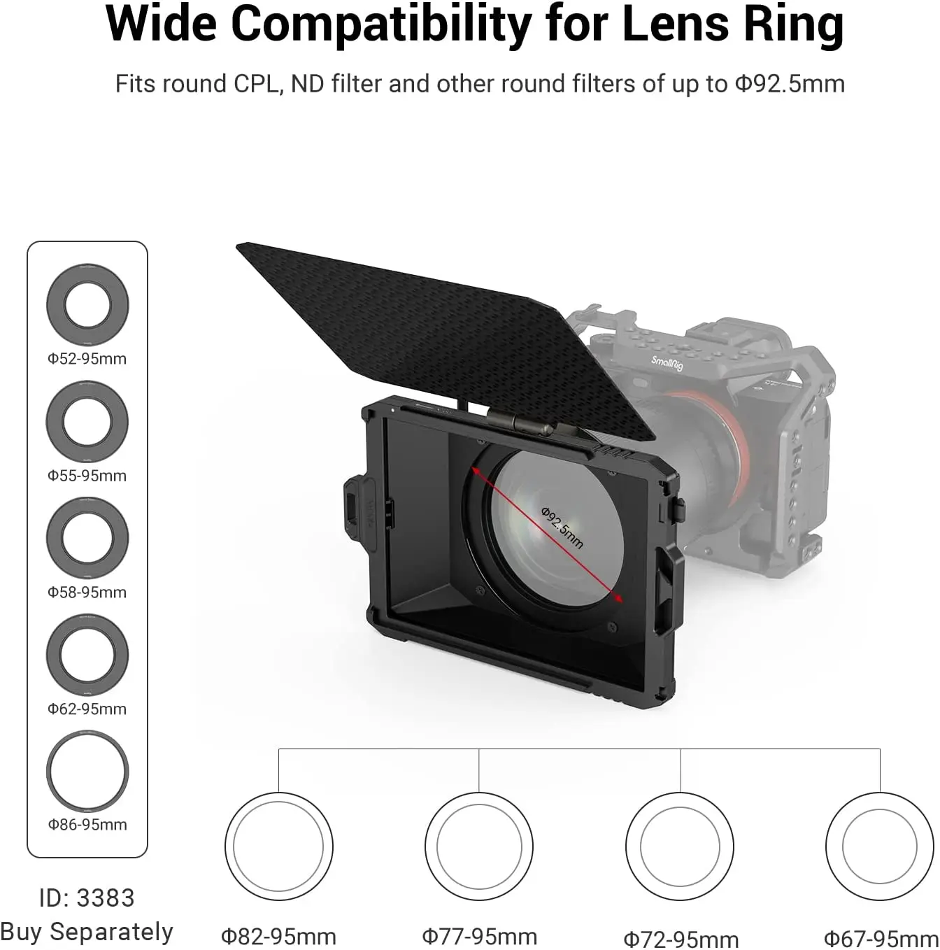 SmallRig Mini Matte Box Lite for Mirrorless DSLR Cameras Compatible with 52mm/55mm/58mm/62mm/67mm/72mm/77mm/82mm/86mm Lens 3575