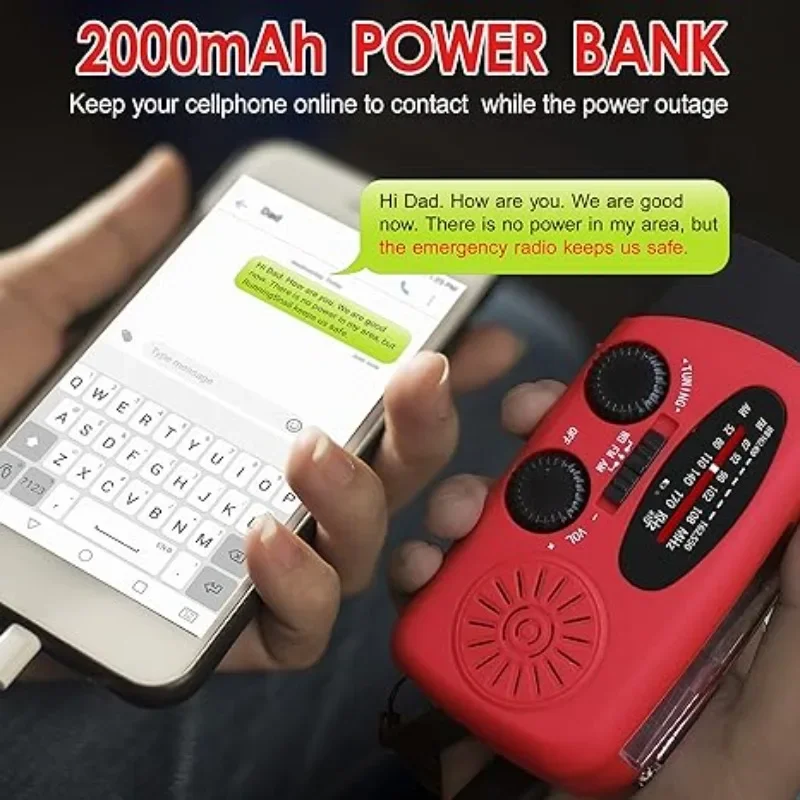Solar Emergency Portable Camping Light LED Flashlight Outdoor Waterproof with AM/FM Radio 2000mAh Power Bank Phone Charger led light,portable flashlight,emergency light,portable emergency radio