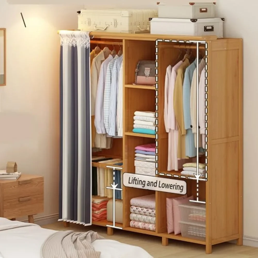 Adjustable Height Storage of Wardrobe Partition Storage With Suspenders Cabinets Hotels Clothing Cupboard Home Furniture Bedroom