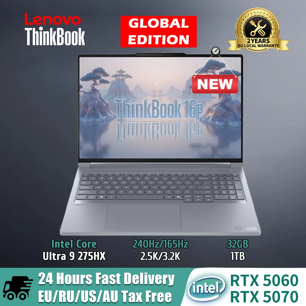 2025 ThinkBook 16p Laptop Intel Core Ultra 9 275HX RTX 5060/5070 32GB DDR5 1TB SSD 16" 3.2K/2.5K IPS LCD Screen Lenovo Notebook