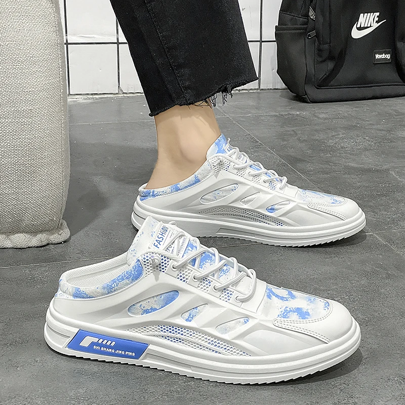 

2023 New Men's Slippers In Summer Wear Lazy Cool Slippers Men's Breathable Non Slip Heel Less Baotou Half Slippers Zapatos