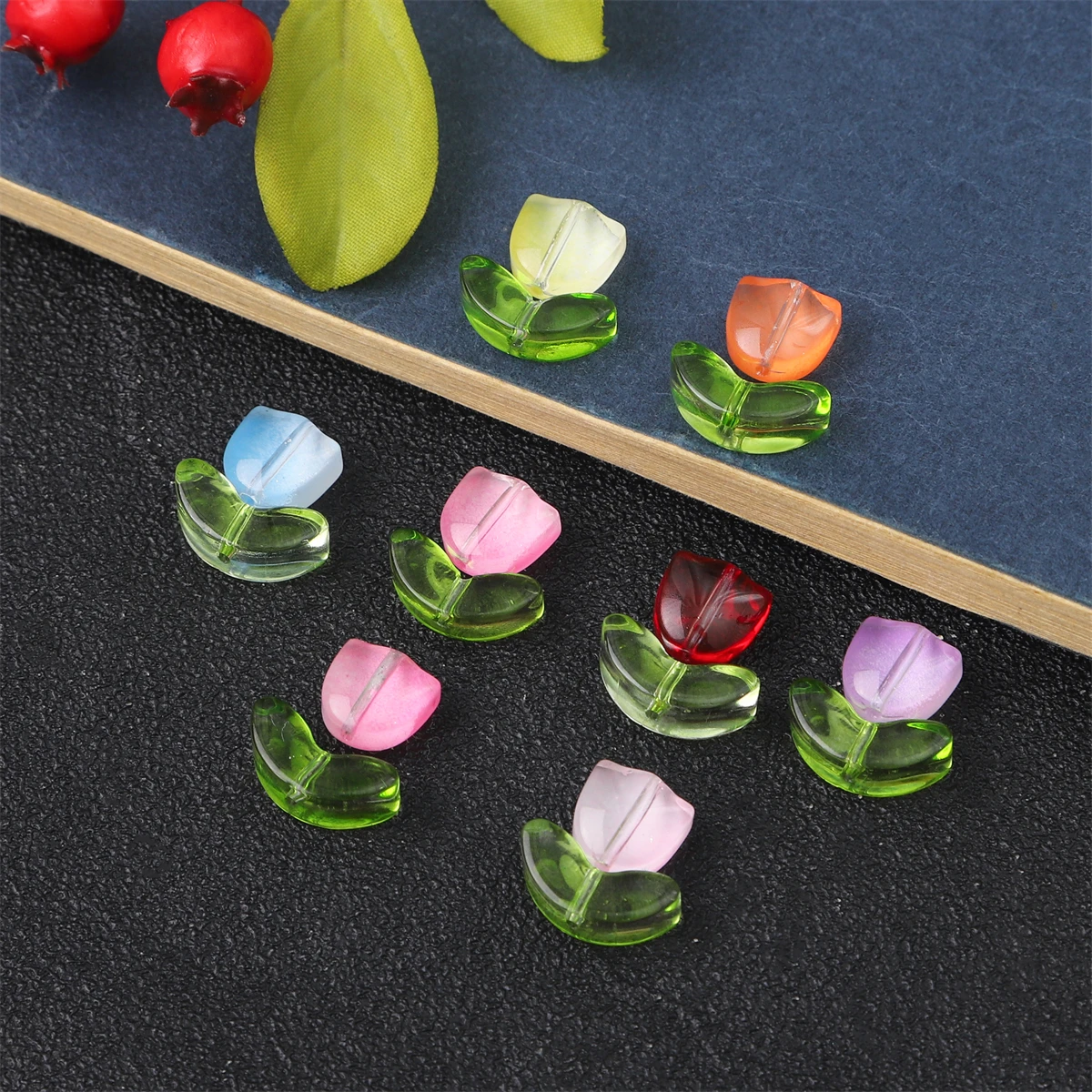 25Sets Jelly Powder Gradient Glass Tulip Petal Beaded Material DIY Handmade Bracelets, Earrings, Accessories, Hairpins