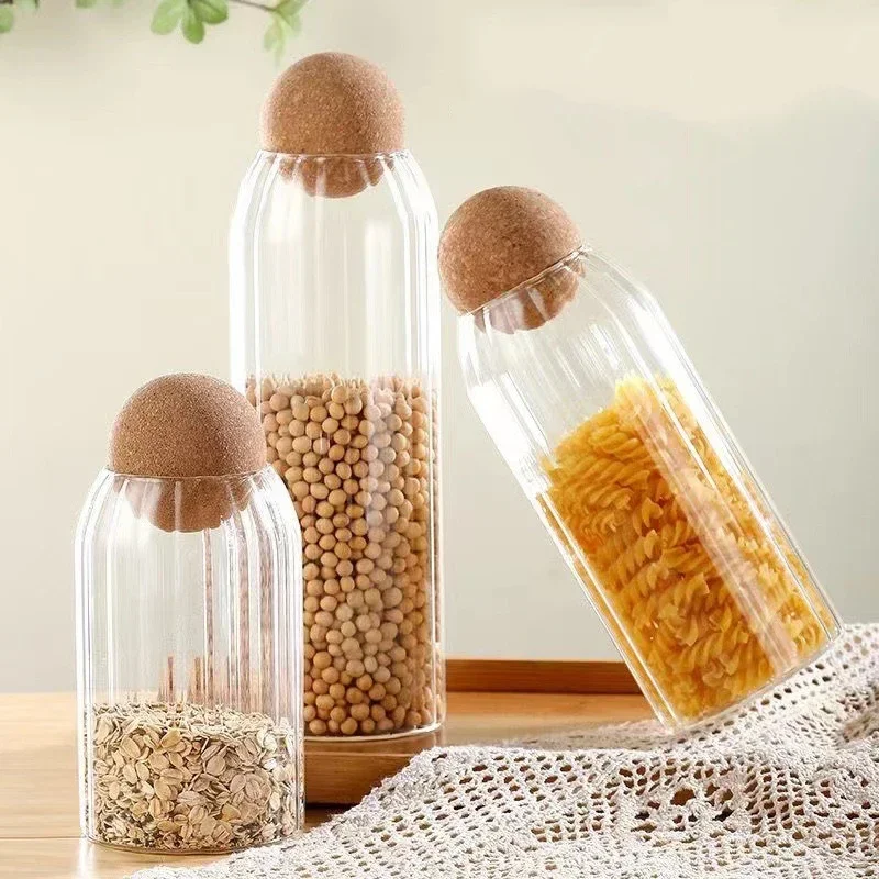Cork Stopper Transparent Glass Sealed jar High Borosilicate Glass can Kitchen Food Tea Candy Coffee Beans spices Storage Tank 2
