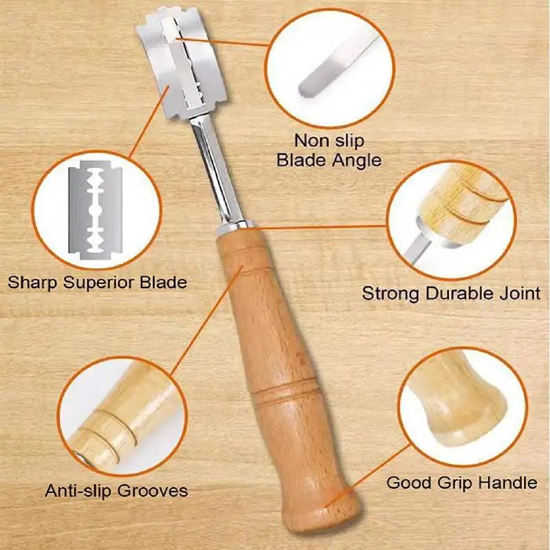 Bread Lame Bread Scoring Knife Lame Handcrafted Dough Cutter Slashing Tool 5 Razor Blades DIY Baking Pizza