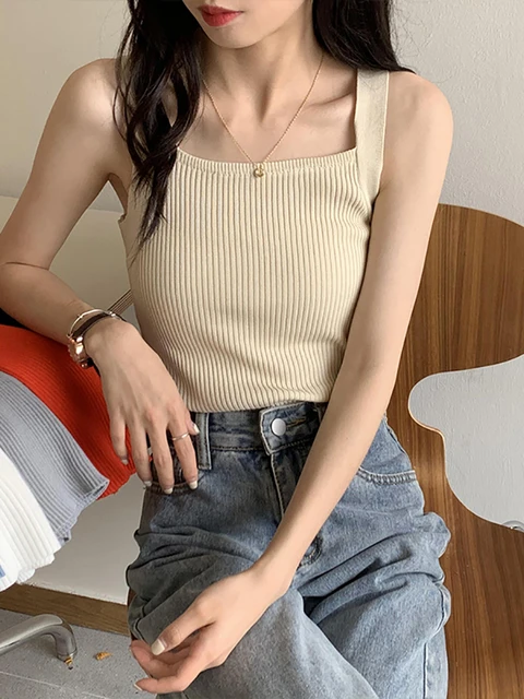 Summer Sexy Sleeveless Vest Girls Cotton Solid Color Camisoles Women's  Intimates Tanks Fashion Simple All-match Base Vest Tops