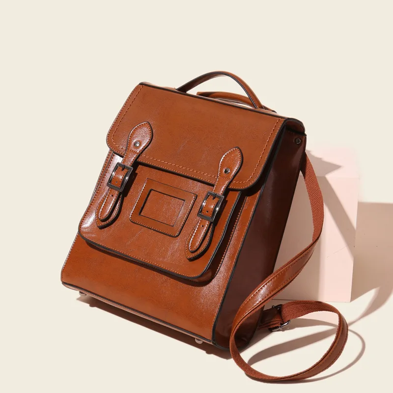 

Women's Backpack New 2024 Genuine Leather Bag Fashion Oil Wax Cowhide Female Pack Schoolbag Shoulder Crossbody Bolsos Mujer