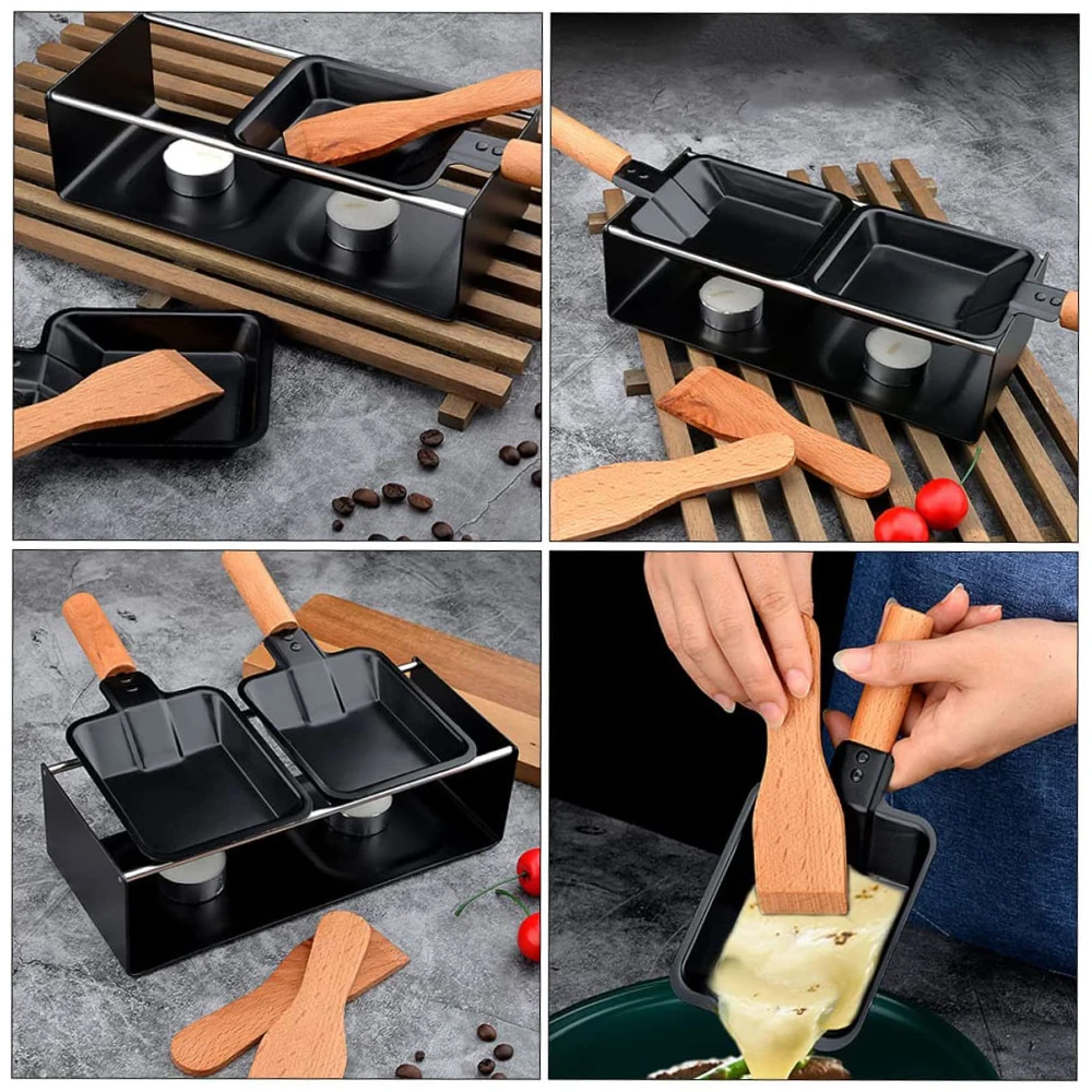 Cheese Baking Pan Mini Raclette Non-Stick Cheese Oven Portable Stove Set  with Wooden Handle Barbecue Dish Kitchen Grilling Tool - AliExpress