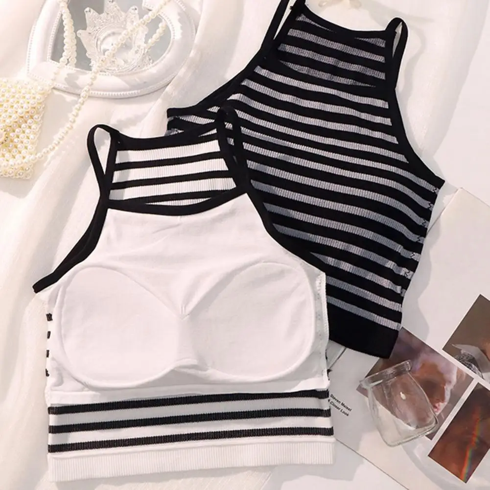 

Ergonomic Design Vest Stylish Spaghetti Strap Crop Top with Chest Pad for Women Breathable Tank Top Fashion Outer Wear for Wear