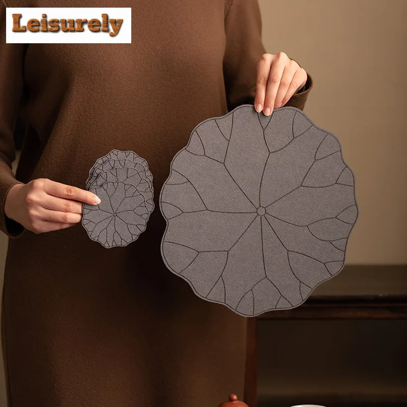 Cotton Linen Lotus Leaf Curved Tea Table Mats Elegant Drink Coaster Household Dinner Table Cloth Mat Chinese Tea Set Ornaments 