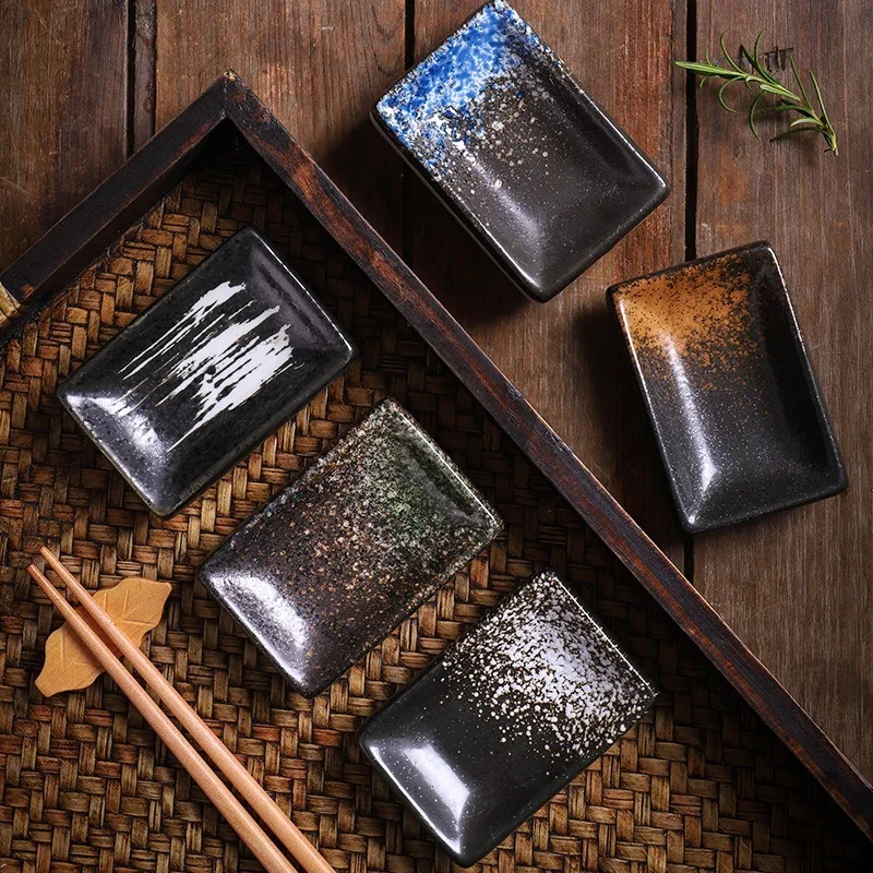 

Корейская тарелка для приправ, прямоугольная керамическая тарелка для блюдца, черная маленькая тарелка, японские суши, тарелка для погружения на кухню, Прямая поставка