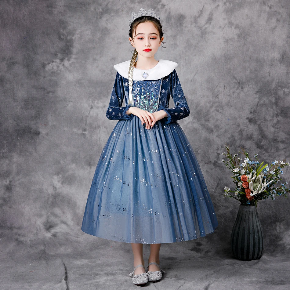 Costume Principessa Elsa Frozen Per Bambine - Abito Invernale Con Mantello E Fiocchi Di Neve - Vestito Da Regina Per Compleanno E Halloween - 3