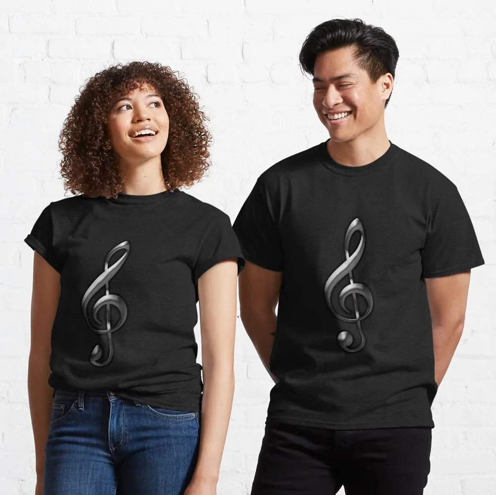 

Treble Clef Masculine Silver Black Music Symbol Classic T-Shirt Anime Graphic T-shirts For Men Clothing Women Short Sleeve Tees