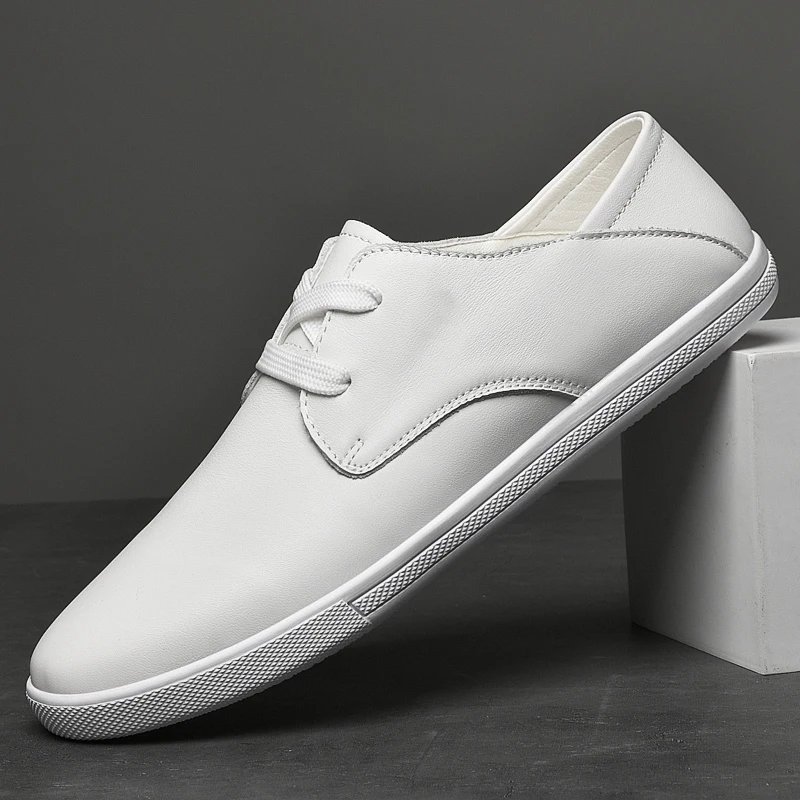 

White Shoes Men Casual Shoes genuine Leather Men's Sneakers Cool Street Boys Shoes black Brand Male Footwear Flats men Shoes