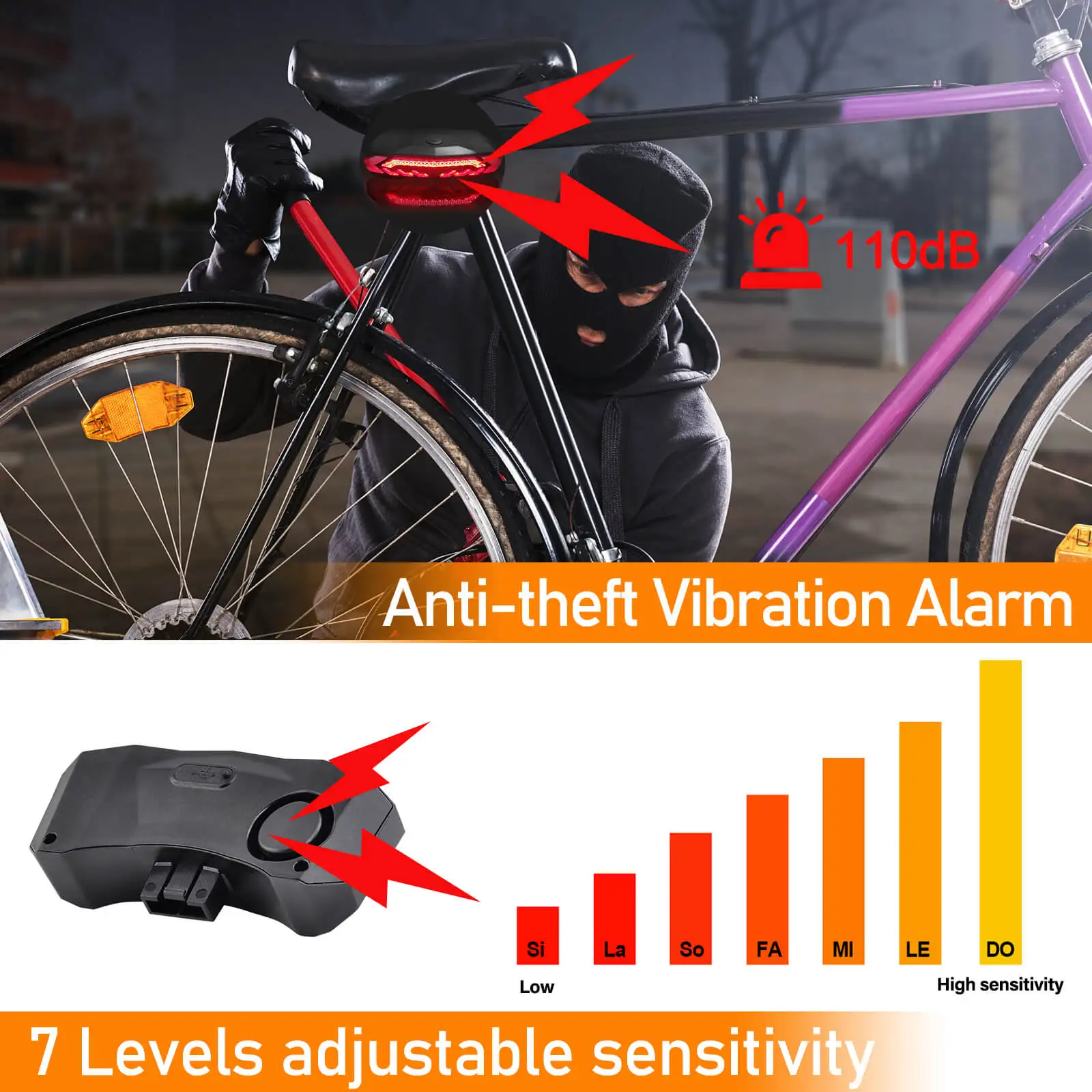 Bike Anti-theft Alarm Vibration  Smart Bicycle Alarm Taillight