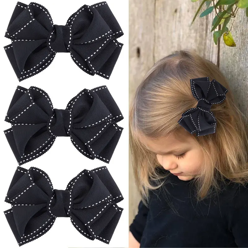 

Модные однотонные Ленточные банты для волос, заколки, головные уборы для девочек, бутик с двойным бантом, аксессуары для волос для детей