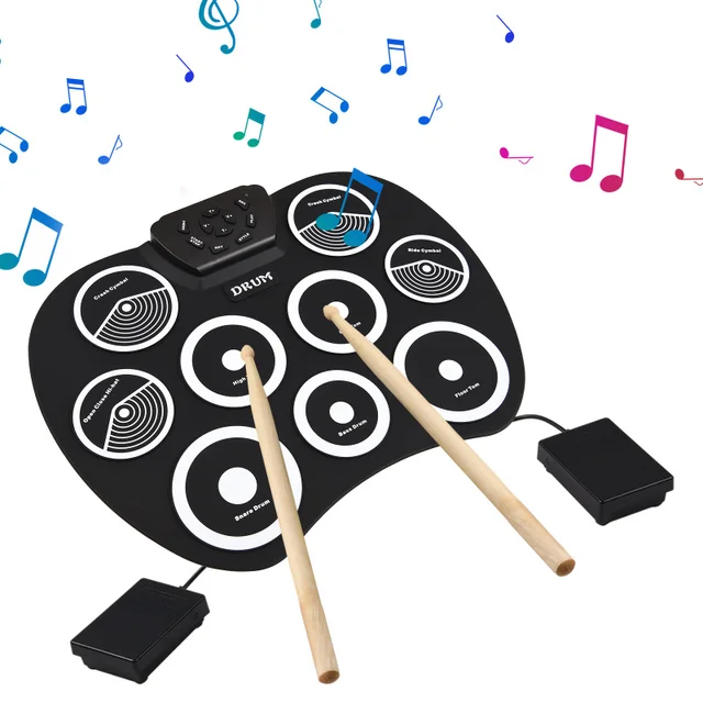 Electronic Drum Set Hand-rolled Drum 9-pad MIDI Interface Supports DTX Games Portable Drum Set Gifts with Drumsticks Pedals 1