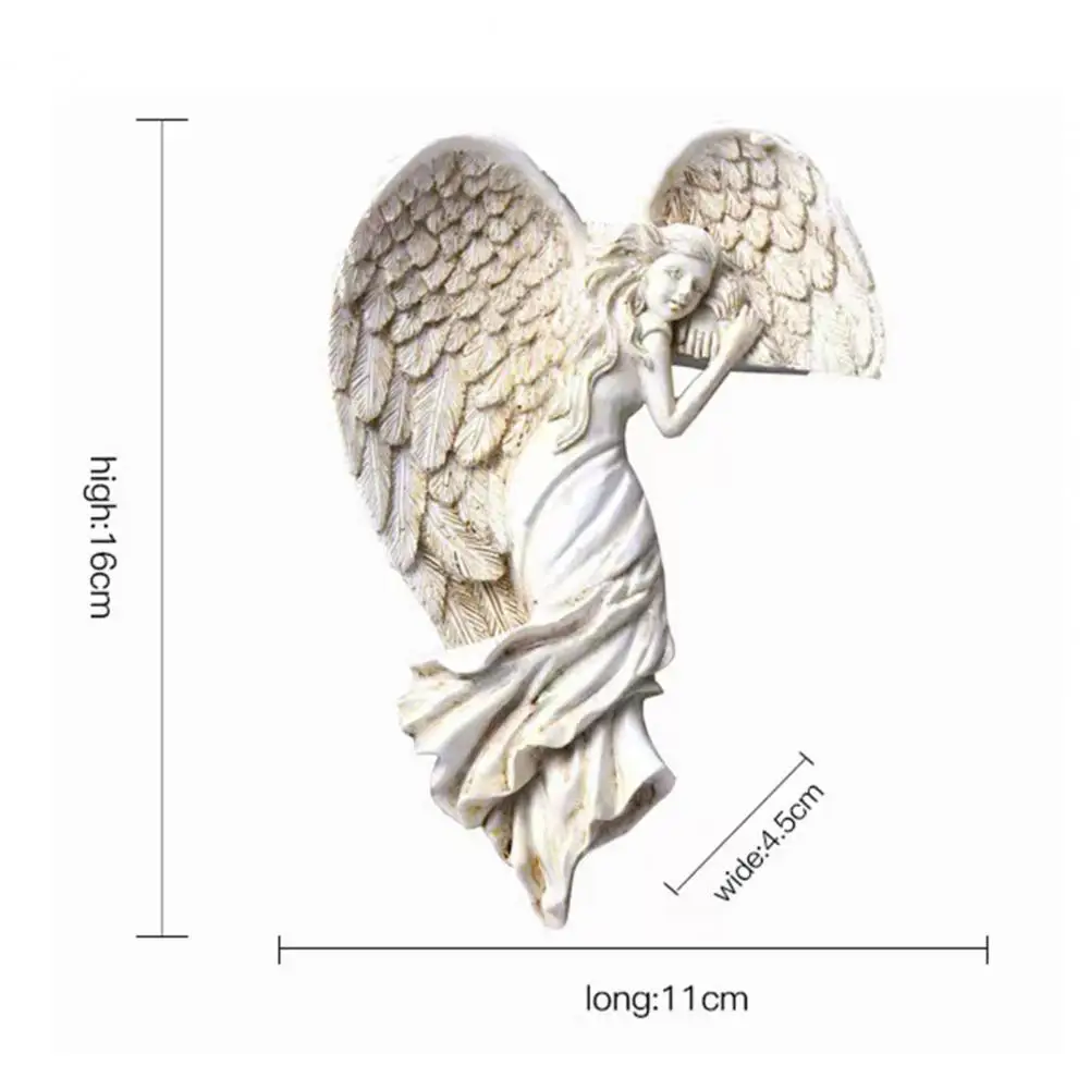 Angel Door Corner Wall Sculpture 3D Heart-Shaped Wings Realistic Resin Figurines Wall Decoration Left/Right Frame Angel Statue