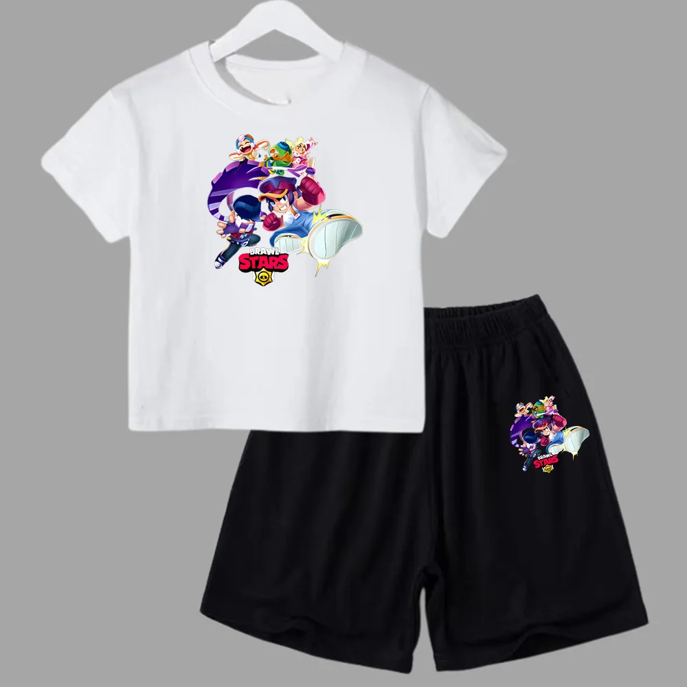 thumbnail image 1 of Conjunto de 2 piezas de camiseta y pantalones cortos de algodón para adolescentes y niños, juego de lucha, ropa deportiva de manga corta de verano para niño y niña, 1 of 5