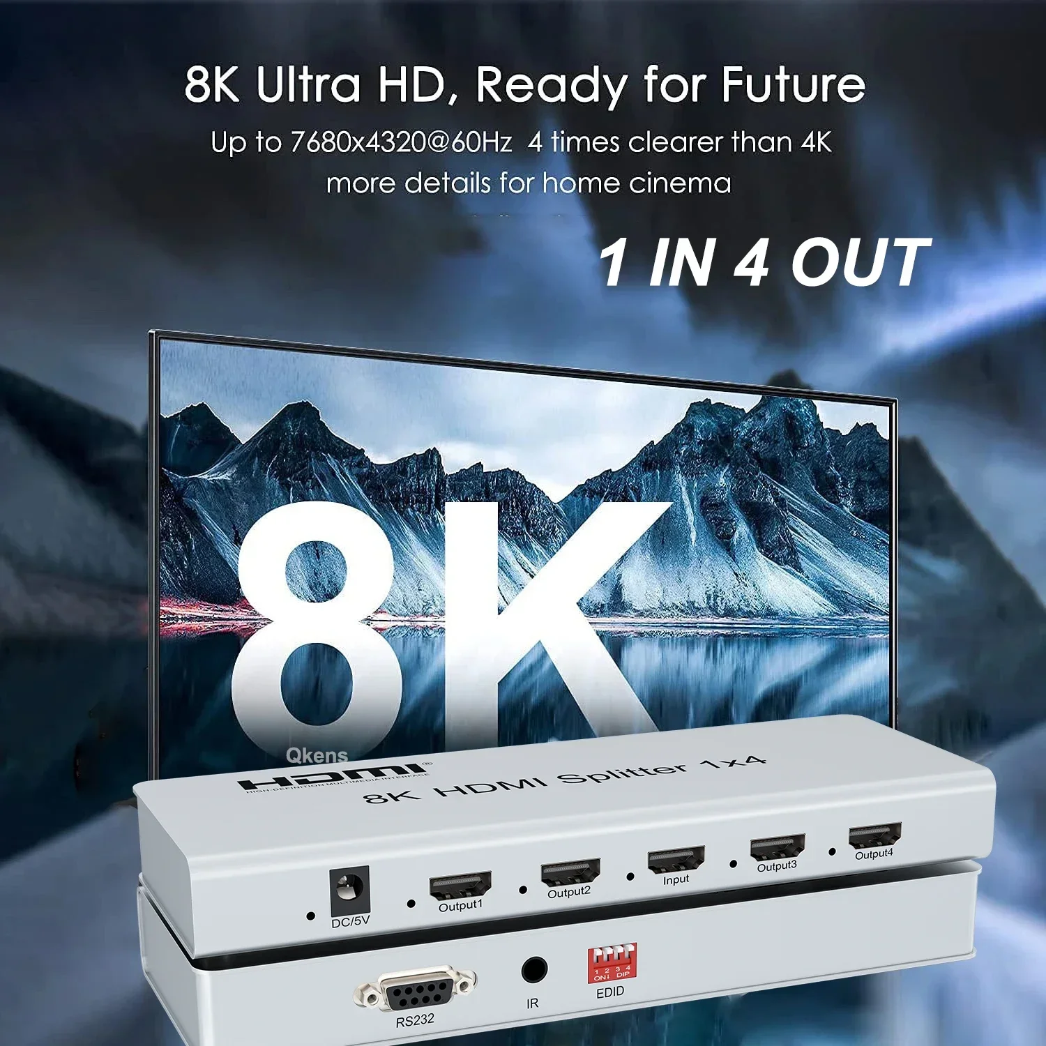 8K60Hz HDMI Splitter 1x4 HDMI2.1 HDR 3D Audio Video Converter 1 In 2 3 4 Out 4k 120hz 8K 1x2 HDMI Splitter PC To TV Dual Display