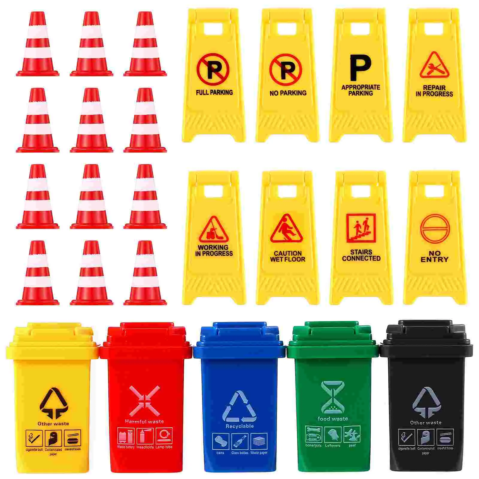 

25 Pcs Play Traffic Signs Toys for Kids Road Warning Signs Traffic Cones and Trash Cans Model Toys