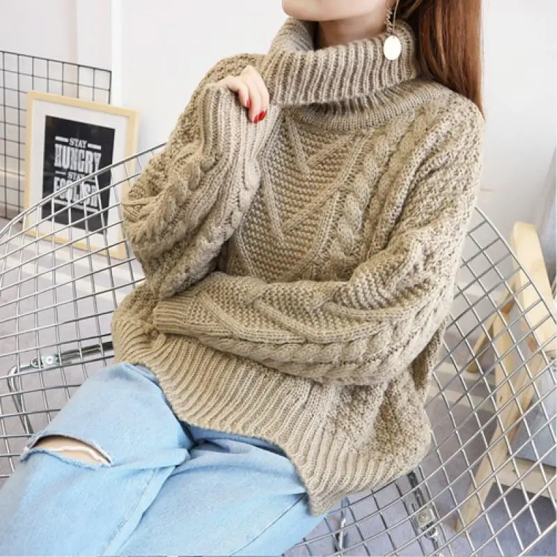 

Turtleneck Sweater Women's Pullover Knitting 2023 New Autumn and Winter Loose Japan Style Femmes Clothes Female Tops T739