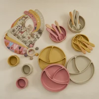 BPA Free Baby Accessories Children's Tableware Silicone Bib Food Container Feeding Baby Dishes Plates Sucker Bowl Spoon Cup 2