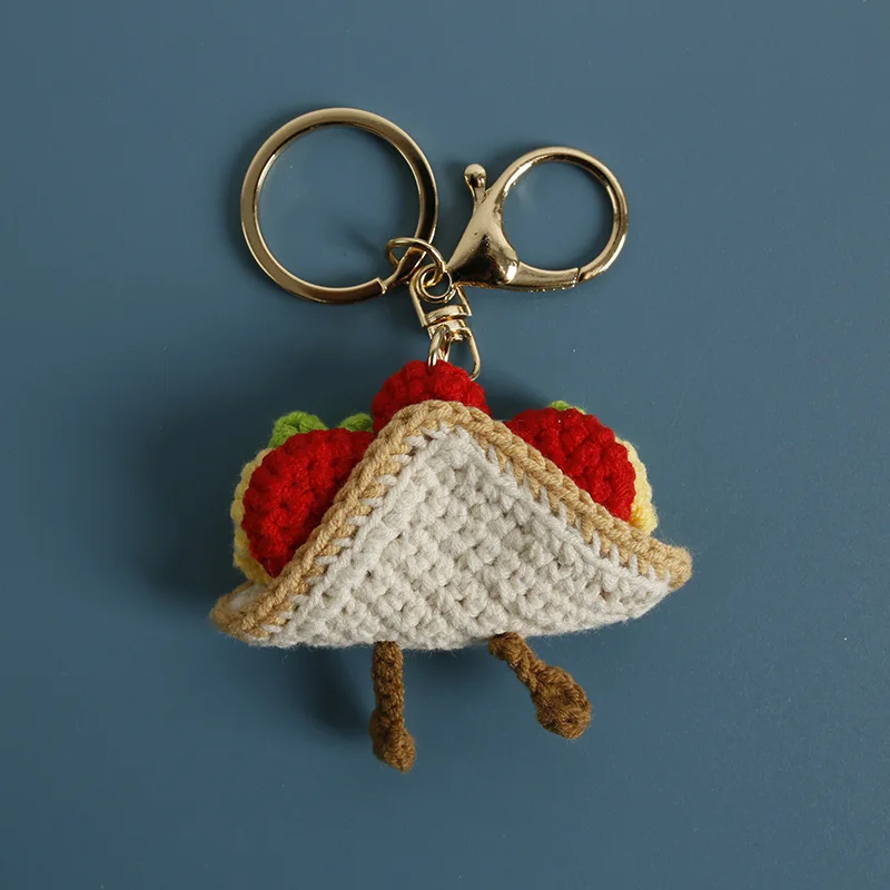 Funny Sandwich Doll Crochet Keychain Cute Bread Knitting Car Keys